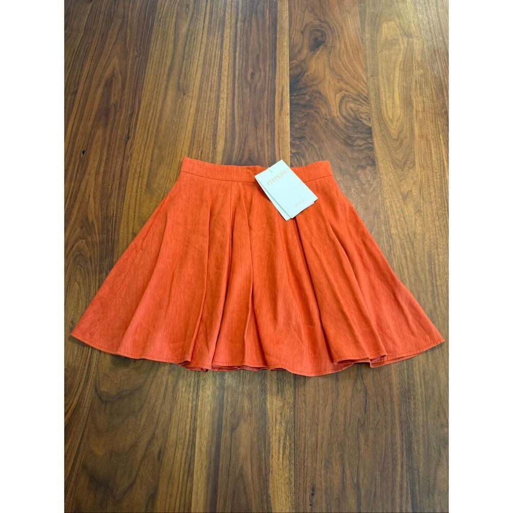 Sezane Editions Women's Orange Pleated Mini A-Line Skirt Size 34/2 NWT